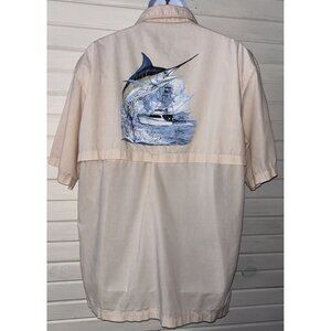 VTG Guy Harvey Sz LARGE Vented Fishing Shirt Light Peach Marlin *VGUC READ DESC